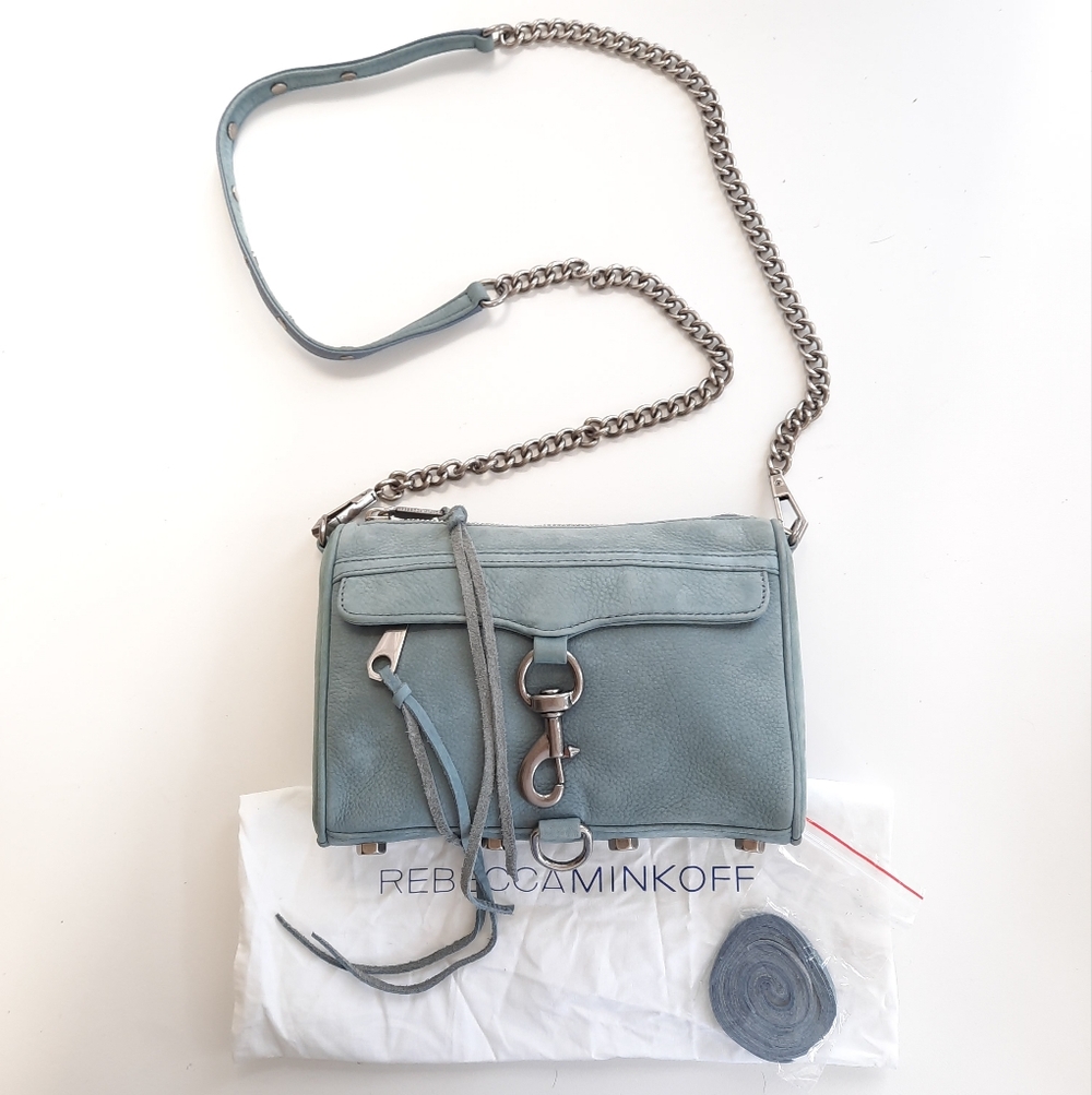 REBECCA MINKOFF 3 Way Nubuck Studded M.A.C. Clutch Shoulder Bag Crossbody Blue